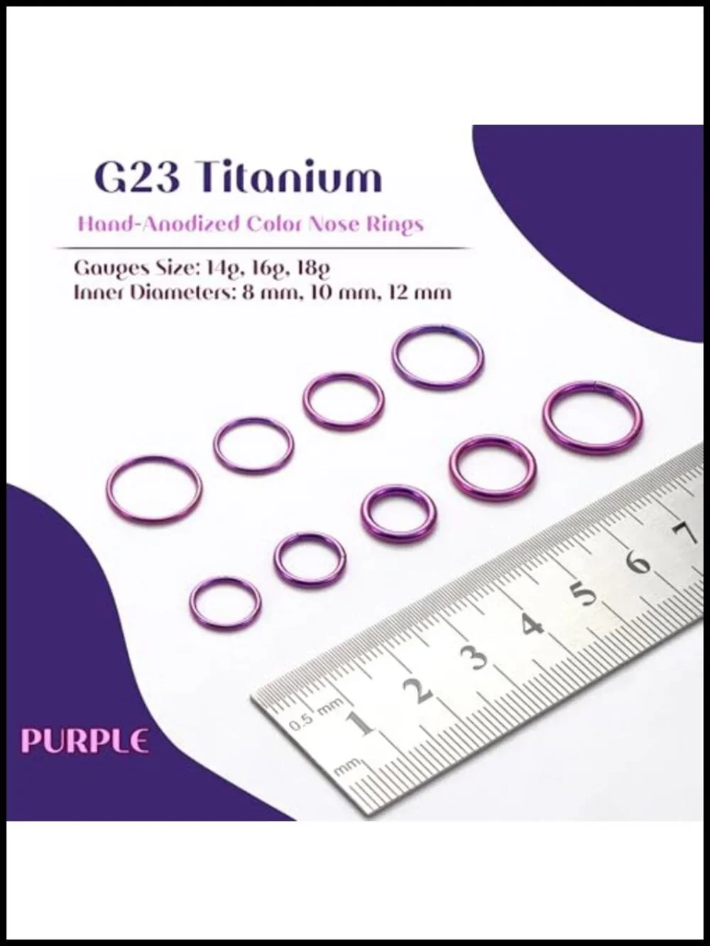 Anodized Titanium Nose Rings Hoops for Women, 14G/16G/18G Septum Cartilage